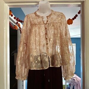 Lulu's Cream + Gold Floral Button-Up Blouse